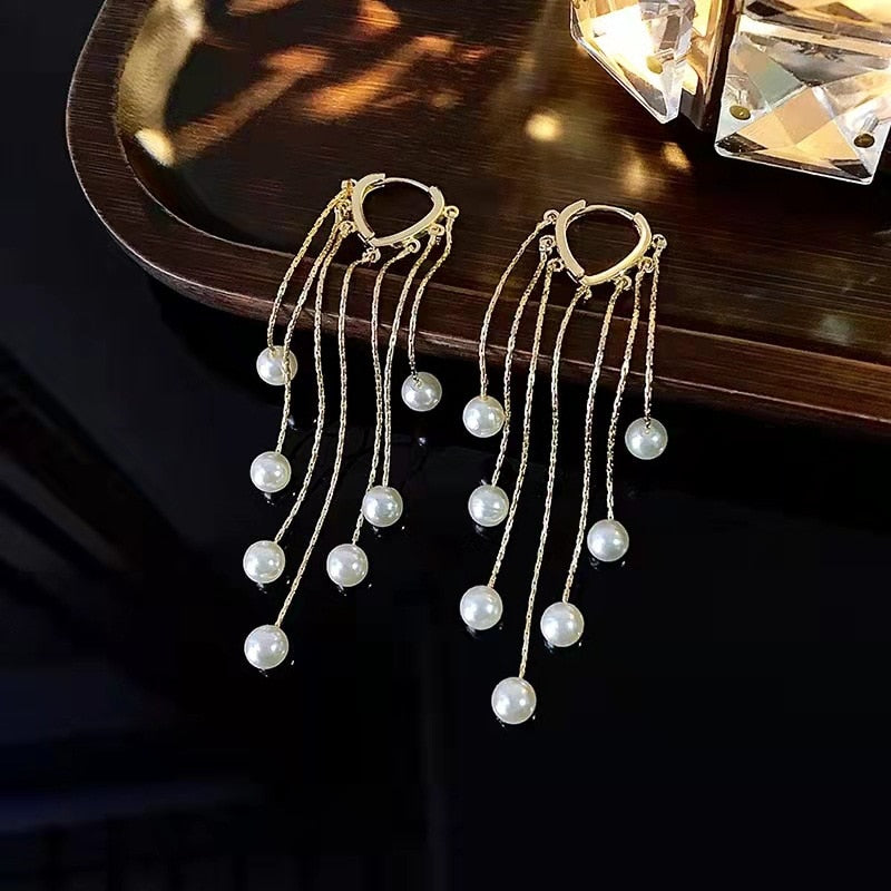 Elegant Long Pearl Drop Earrings - Luxicro