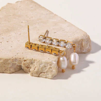Fine 14k Gold Pearl Dangle Diamond Earrings