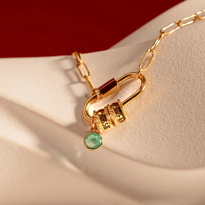 Personalized Carabiner Necklace with Initial and Gemstone - Luxicro