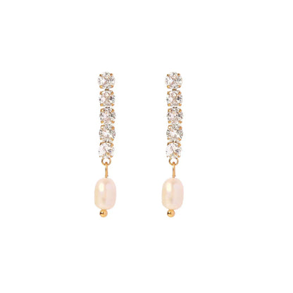 Fine 14k Gold Pearl Dangle Diamond Earrings