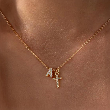 Dainty Monogram and Cross Diamond Chain Necklace - Luxicro