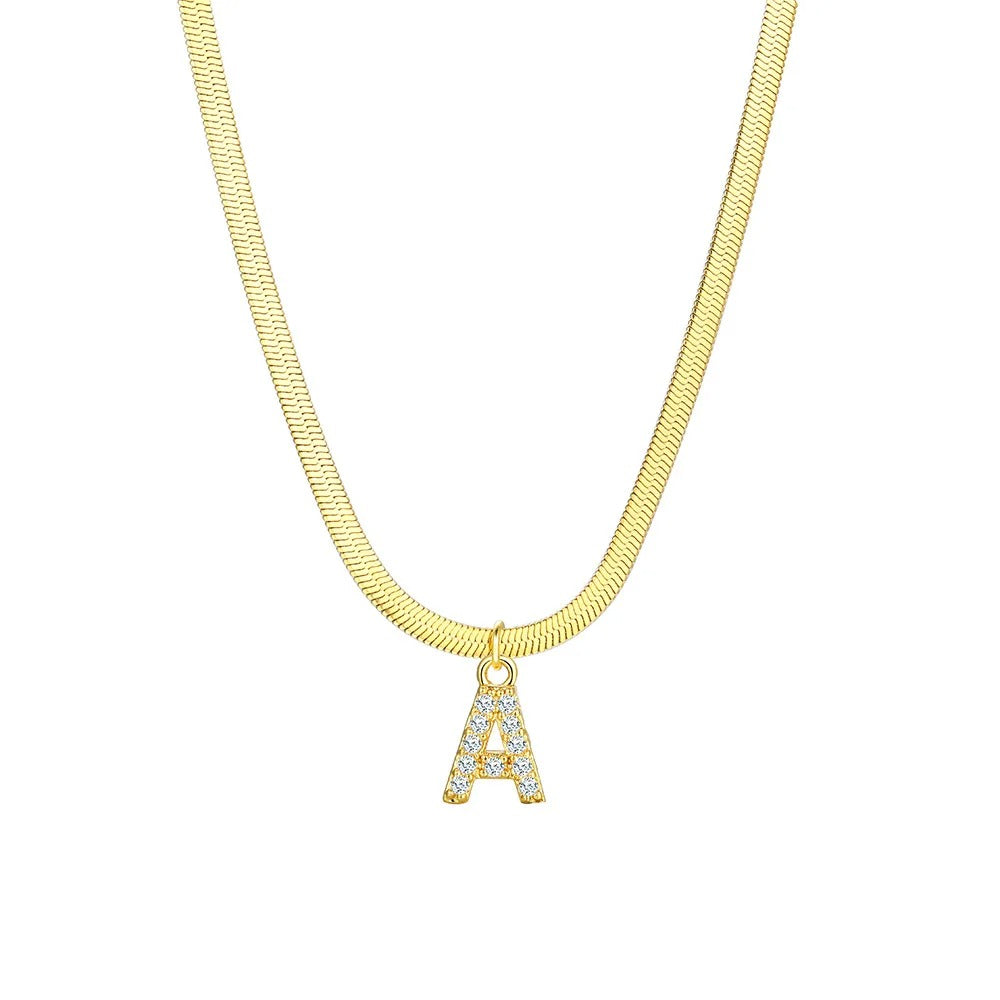 Dainty Letter Diamond Bar Chain Necklace - Luxicro