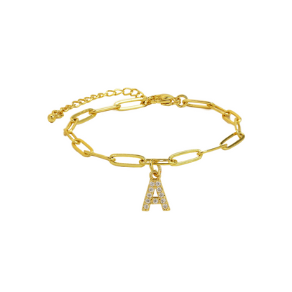 Dainty Monogram Paperclip Charm Bangle - Luxicro