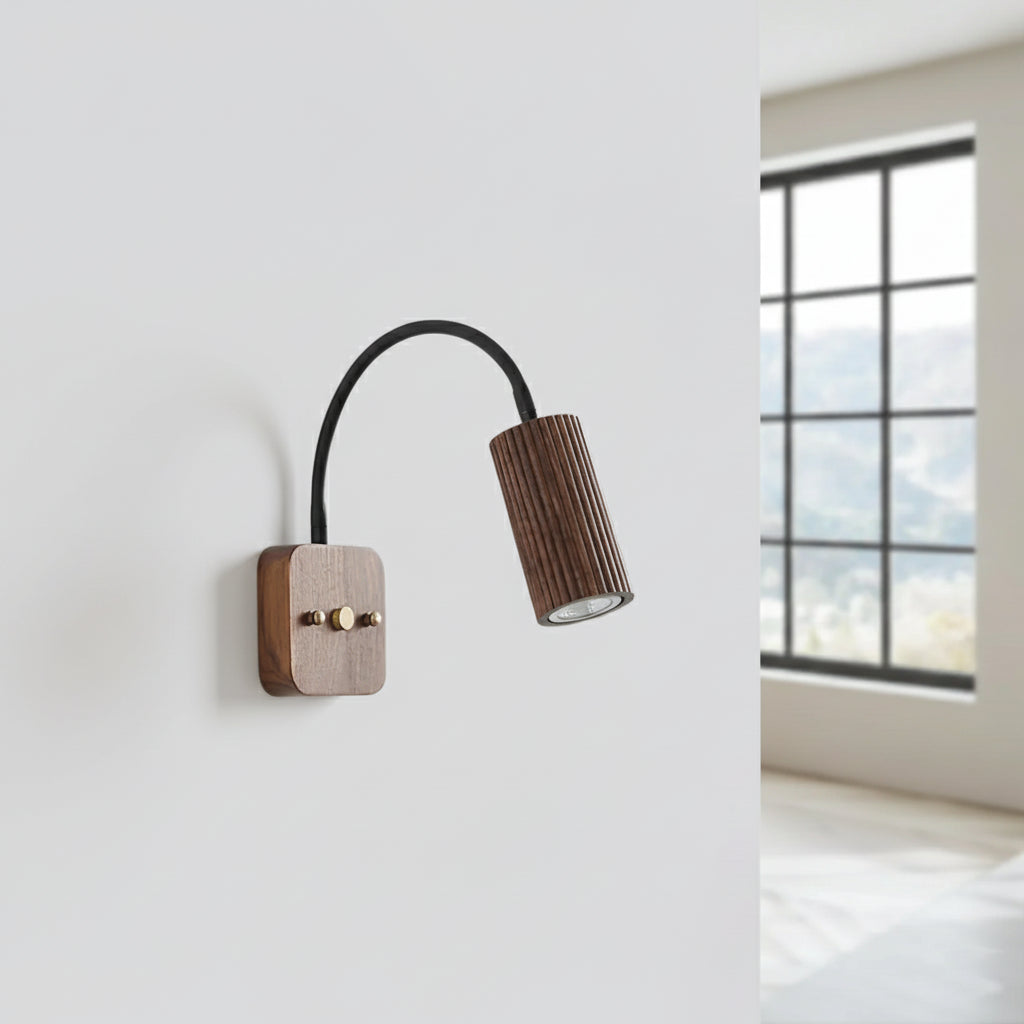 Rustic Wood Cylinder Wall Lamp – Brown Wooden Sconce - Luxicro