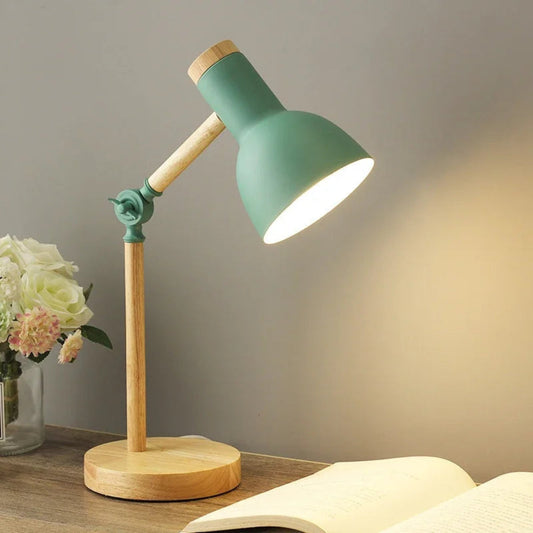 Compact Wooden Table Lamp with Soft Pastel Shade - Luxicro