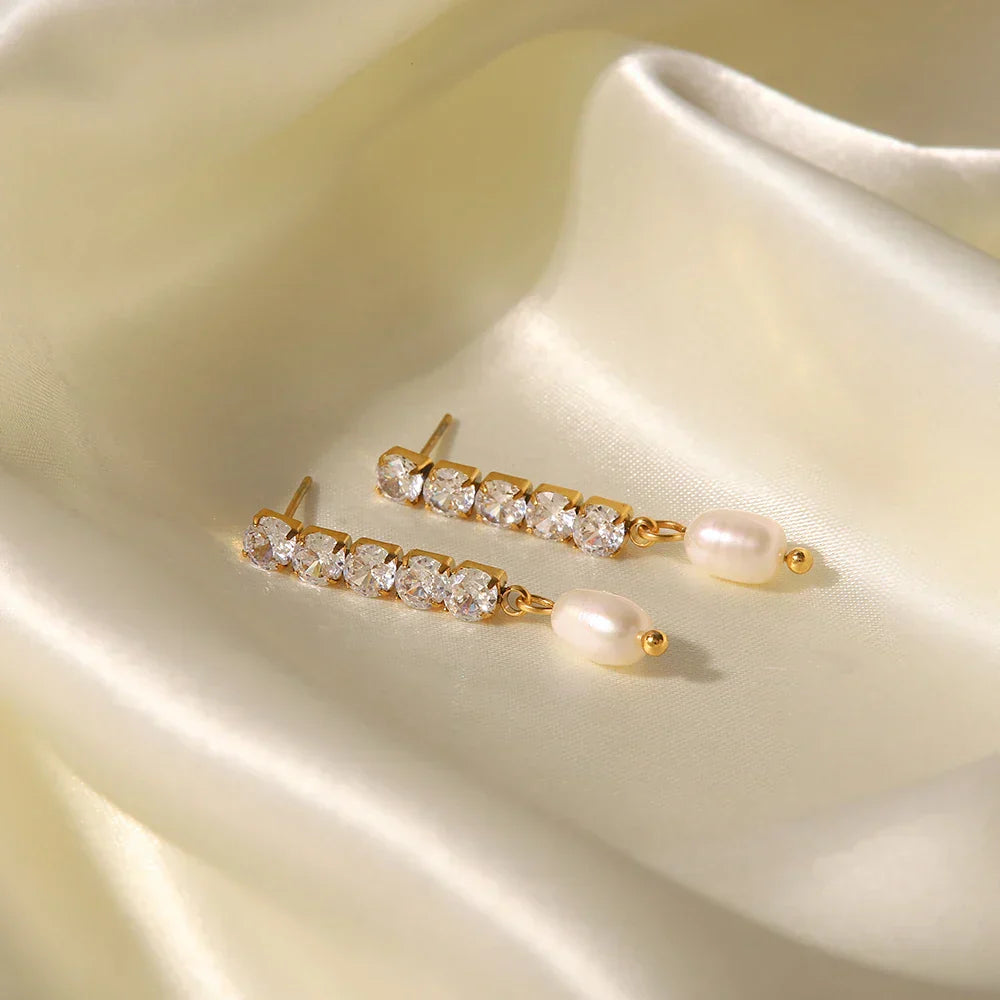 Fine 14k Gold Pearl Dangle Diamond Earrings
