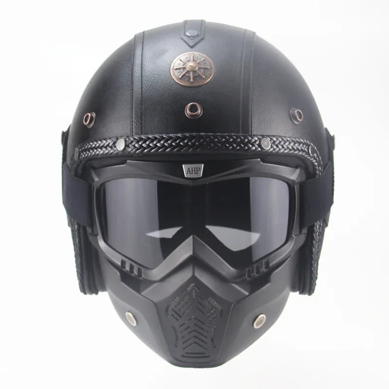 Classic Open Face Bike Helmet With Goggles Shield - Luxicro