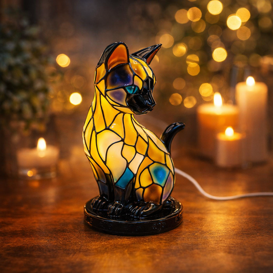 Decorative Cat Shape Table Light – Colorful Glass Lamp - Luxicro