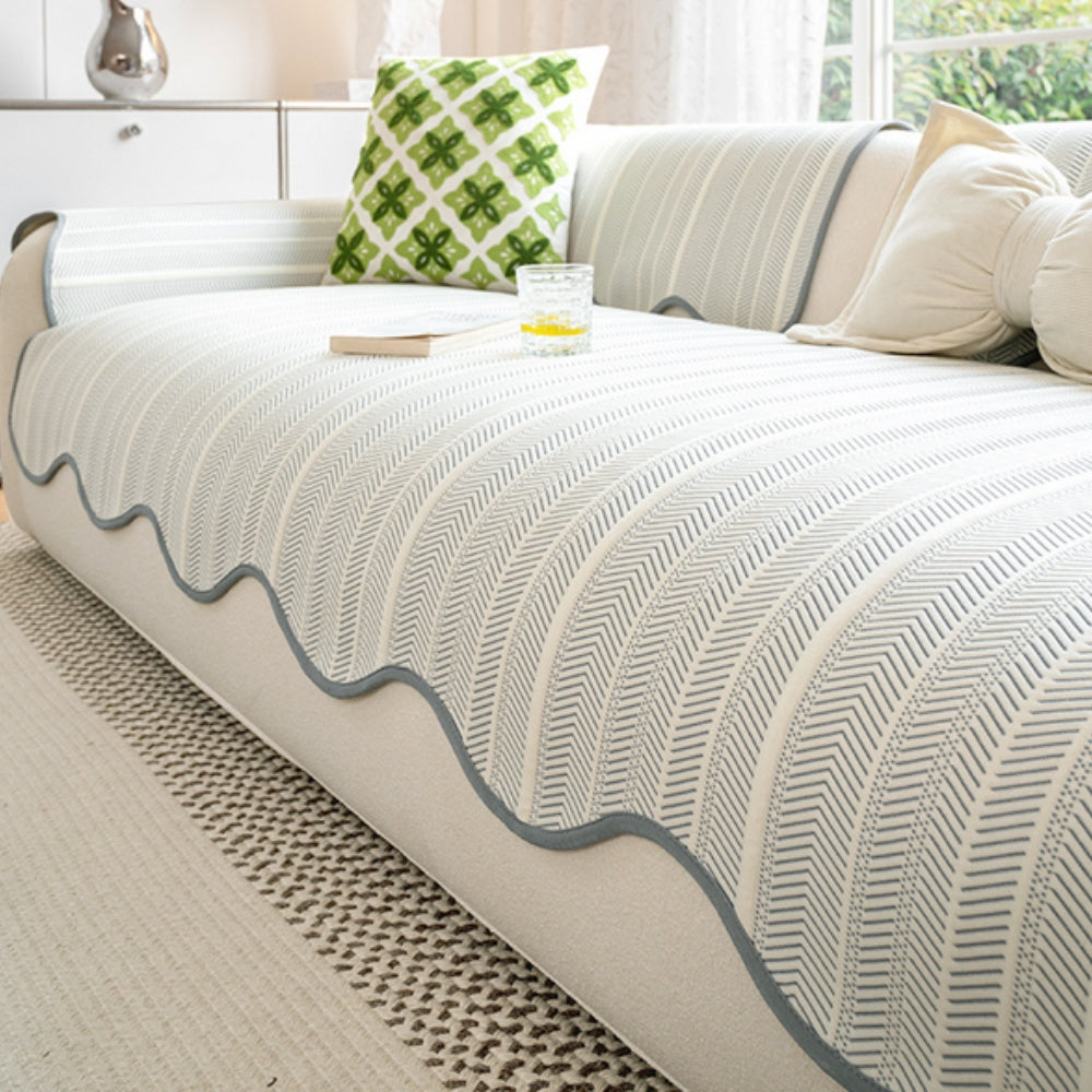 Classic Textured Ruffled Couch Slipcover