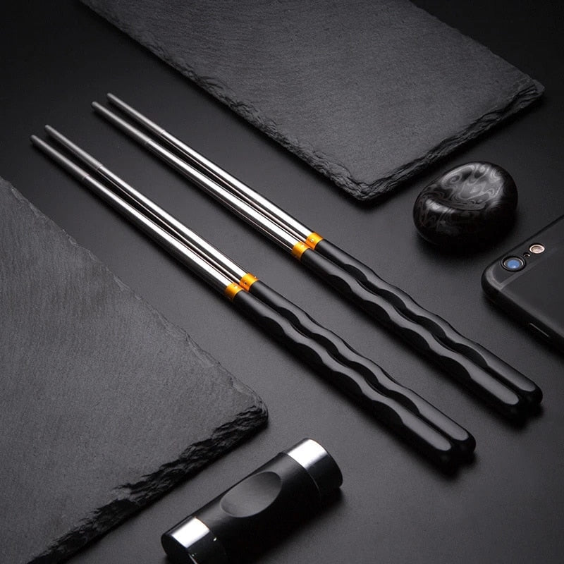 Premium Stainless Steel Chopstick Set - 5 Pairs with Comfort Grip - Luxicro