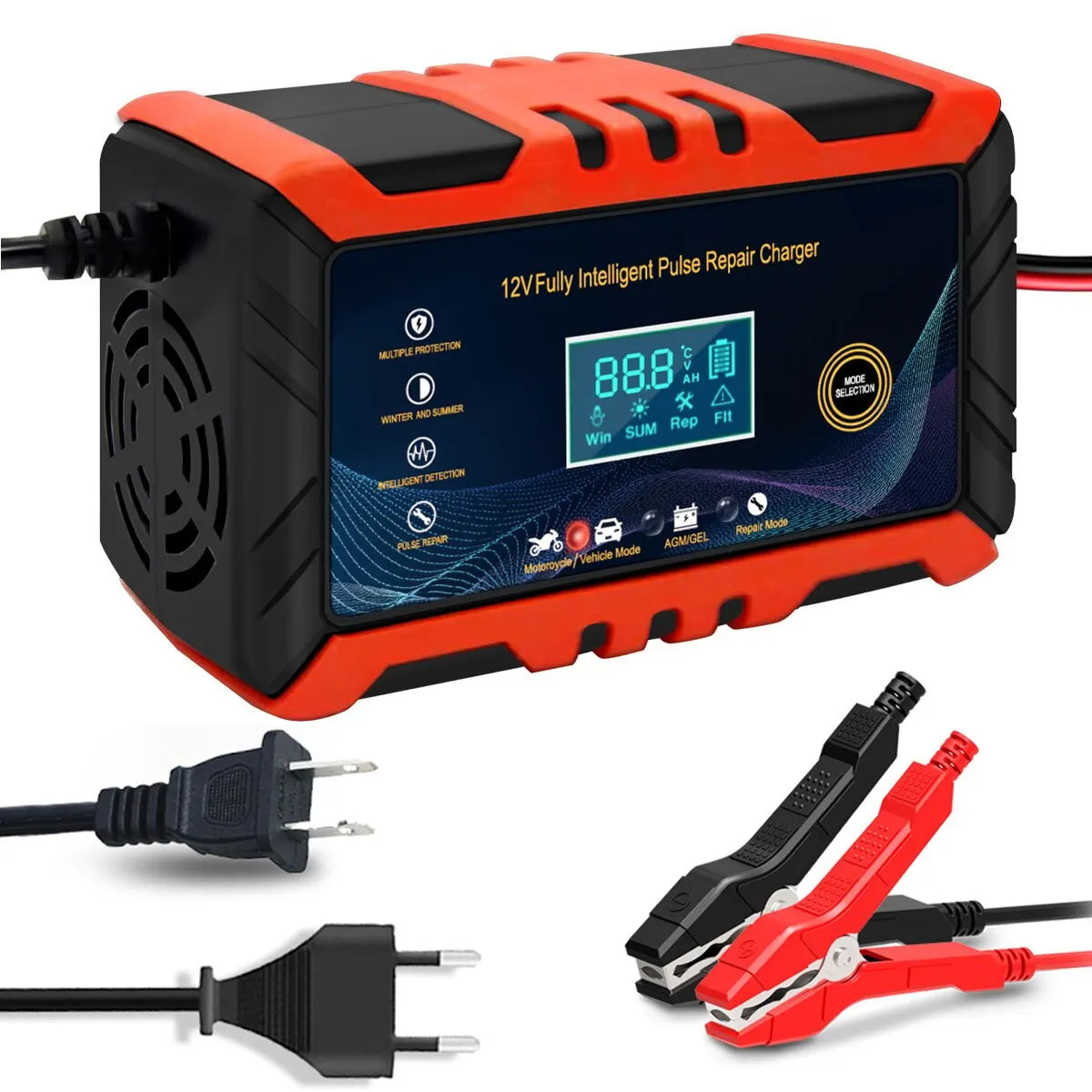 Fast Car Battery Charger with LCD Display - Luxicro