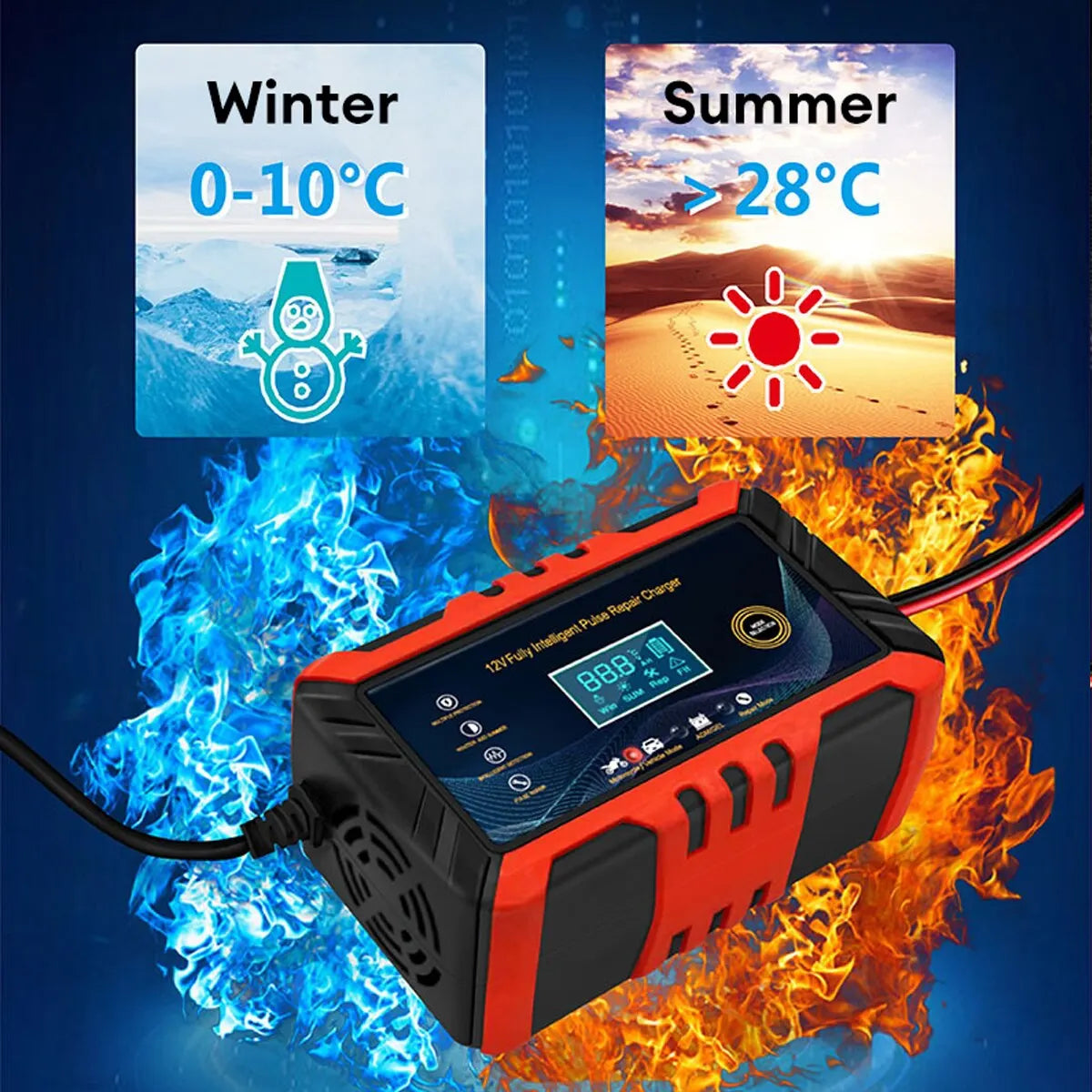 Fast Car Battery Charger with LCD Display