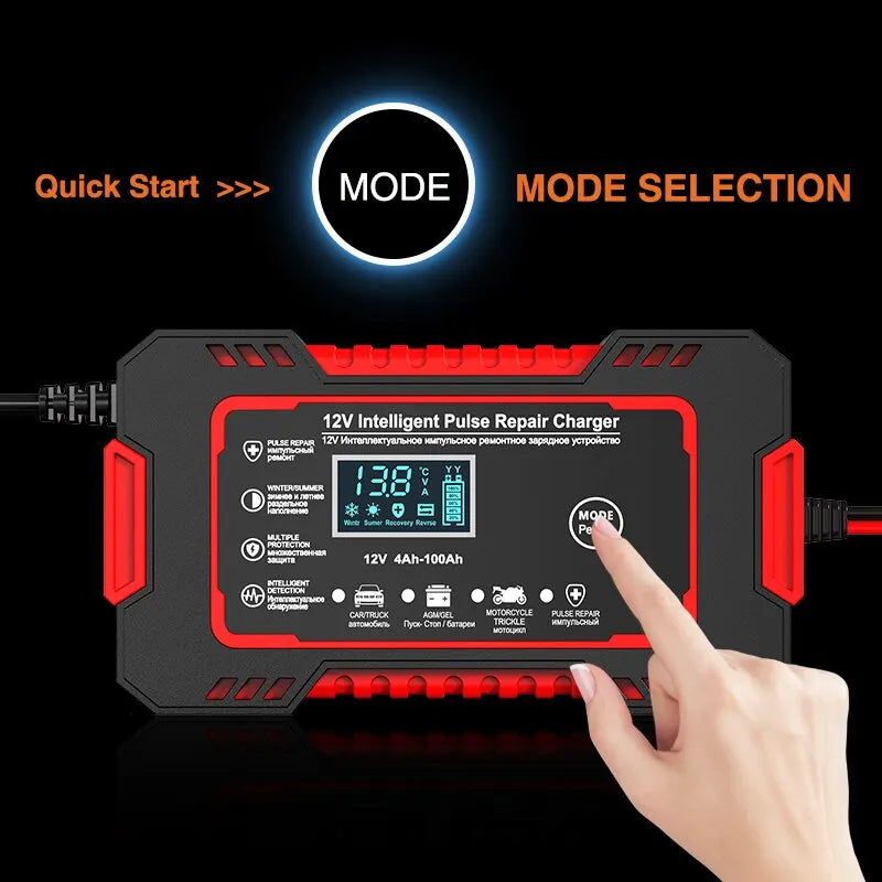 Fast Car Battery Charger 12V 6A with LCD Display