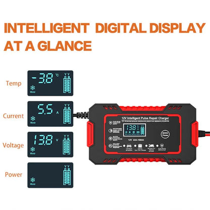 Fast Car Battery Charger 12V 6A with LCD Display