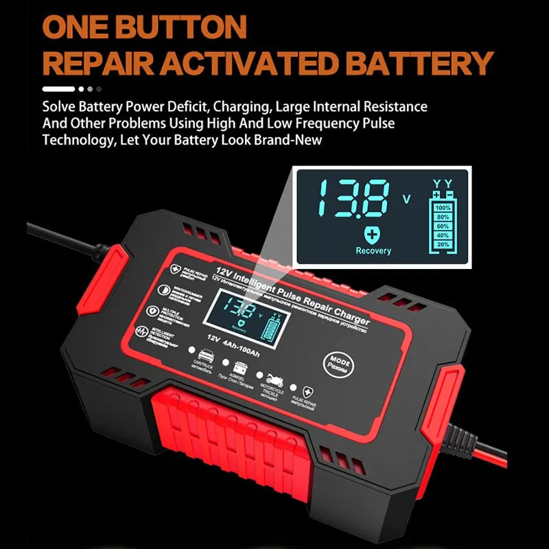 Fast Car Battery Charger 12V 6A with LCD Display