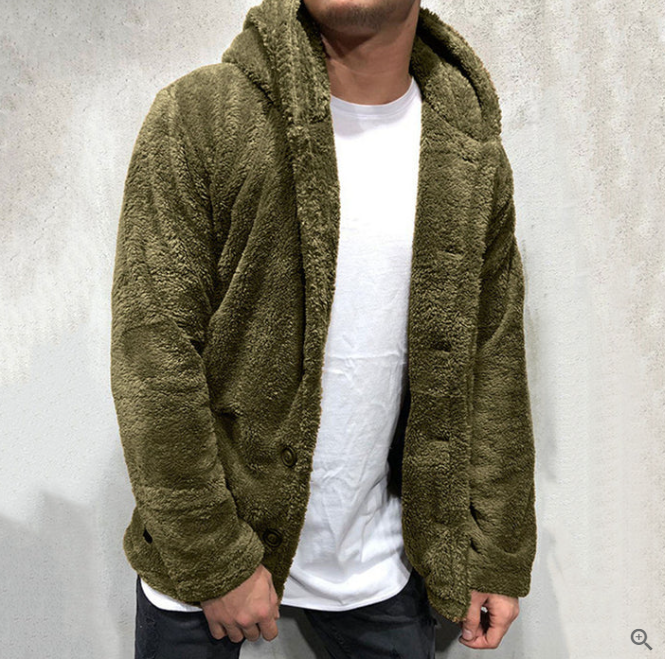 Cozy Mens Sherpa Hoodie - Soft Button Front Jacket