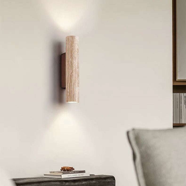 Warm Travertine and Wooden 2-Light Wall Lamp