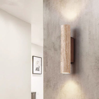 Warm Travertine and Wooden 2-Light Wall Lamp