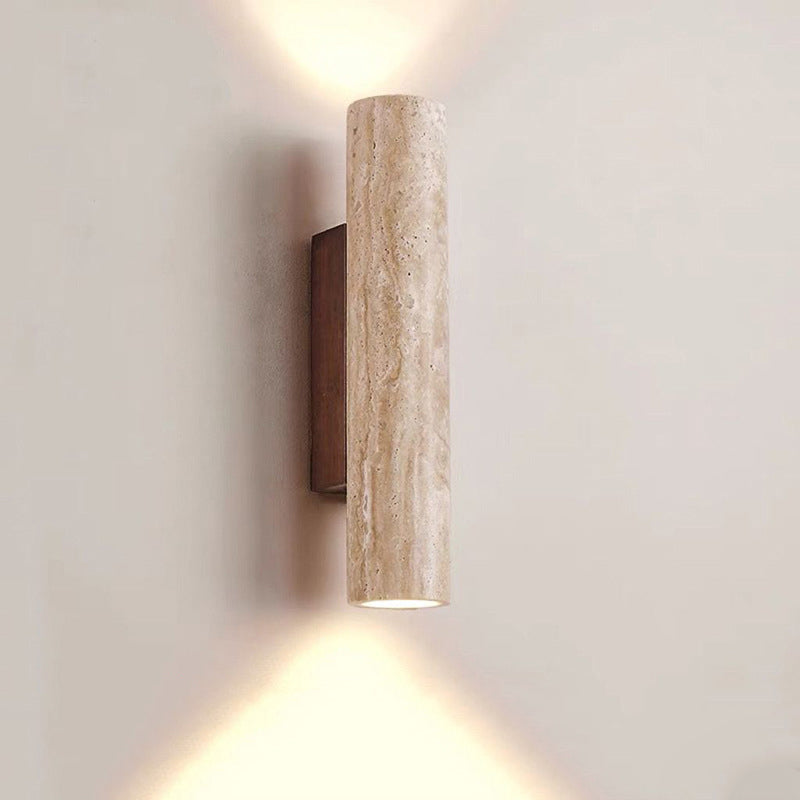 Warm Travertine and Wooden 2-Light Wall Lamp
