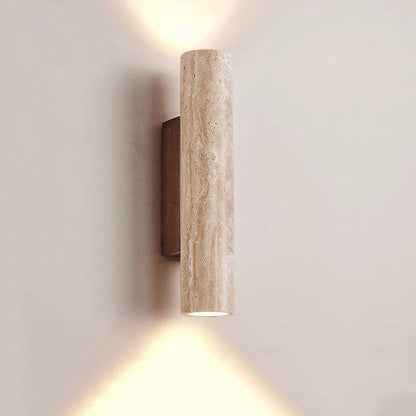 Warm Travertine and Wooden 2-Light Wall Lamp