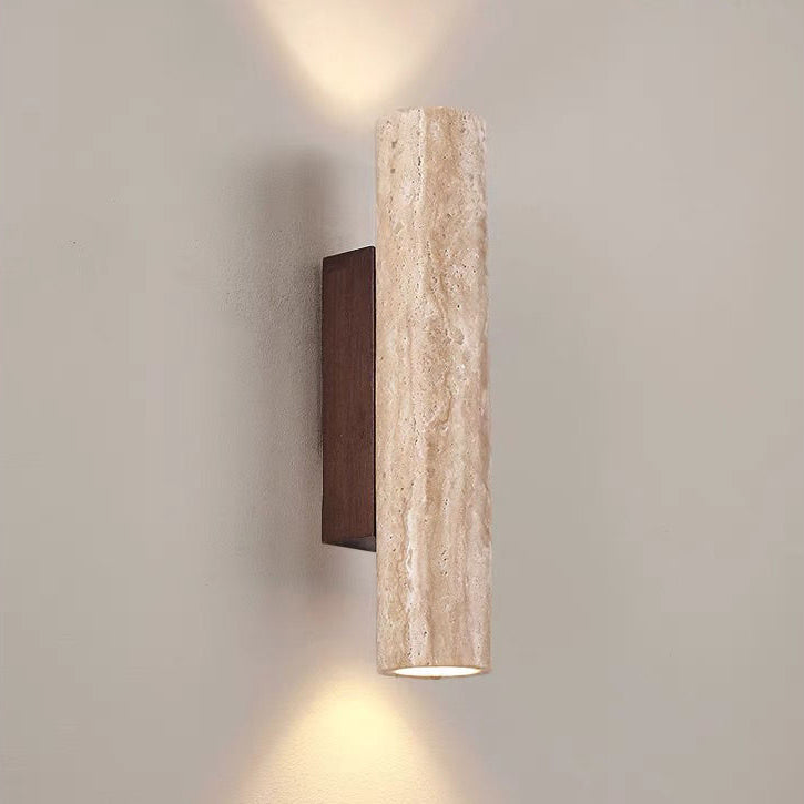 Warm Travertine and Wooden 2-Light Wall Lamp - Luxicro