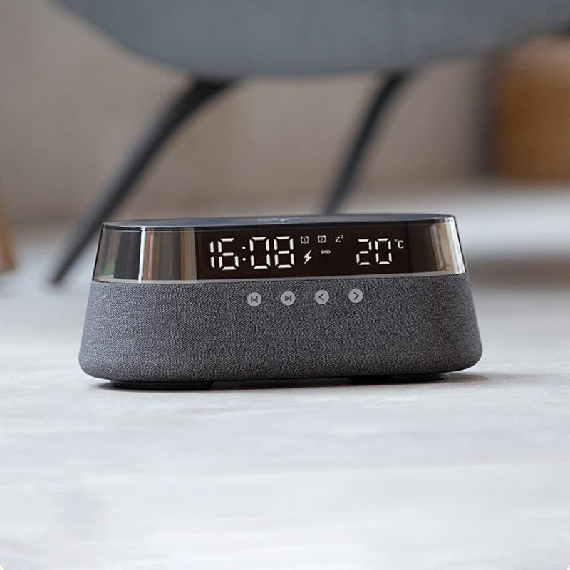 Compact Wireless Charger Alarm Clock Bluetooth Speaker