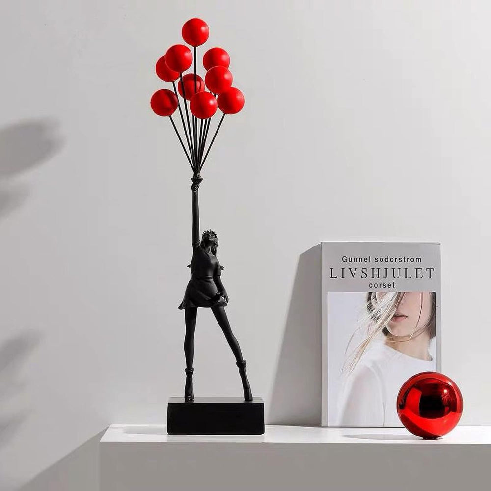 Cute Girl Figurine with Balloon Resin Home Decor Statue - Luxicro