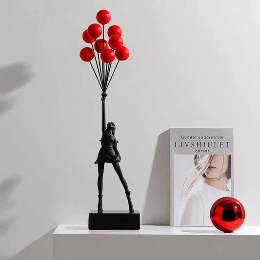 Cute Girl Figurine Balloon Resin Home Decoration Statue - Luxicro