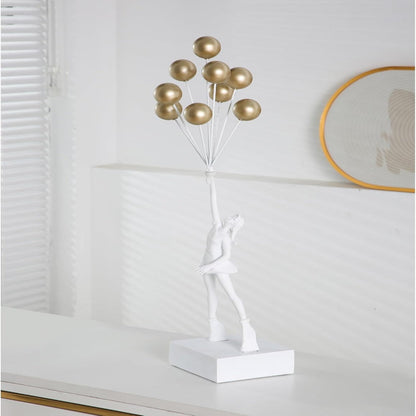 Cute Girl Figurine with Balloon Resin Home Decor Statue