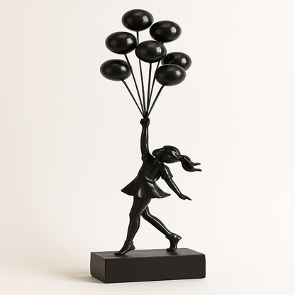 Cute Girl Figurine with Balloon Resin Home Decor Statue