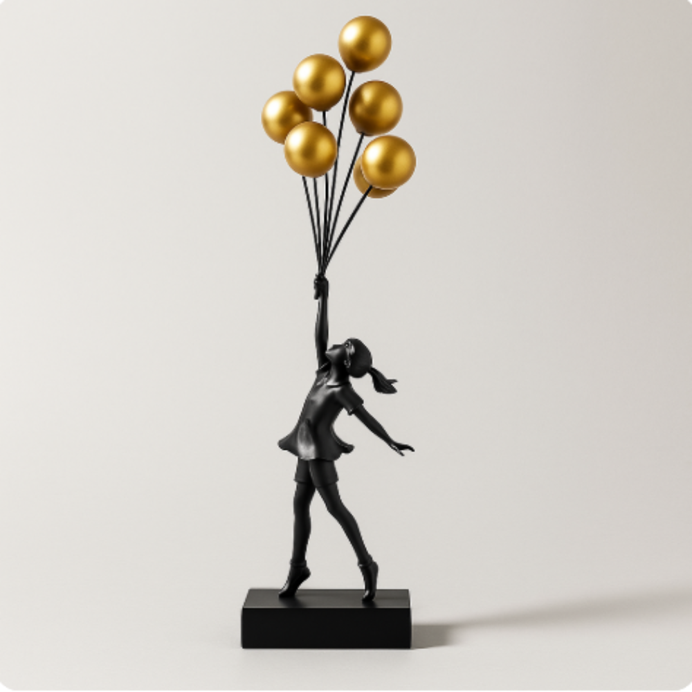 Cute Girl Figurine with Balloon Resin Home Decor Statue