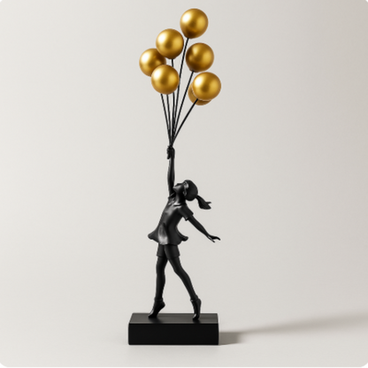 Cute Girl Figurine with Balloon Resin Home Decor Statue