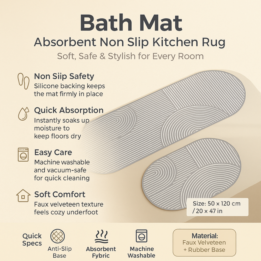 Non Slip Rubber Bathroom Mat Floor Rug - Luxicro