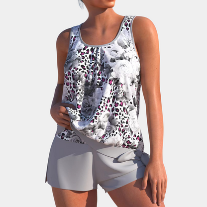 Comfortable Women's Tankini Swimsuit - Floral Sleeveless Top