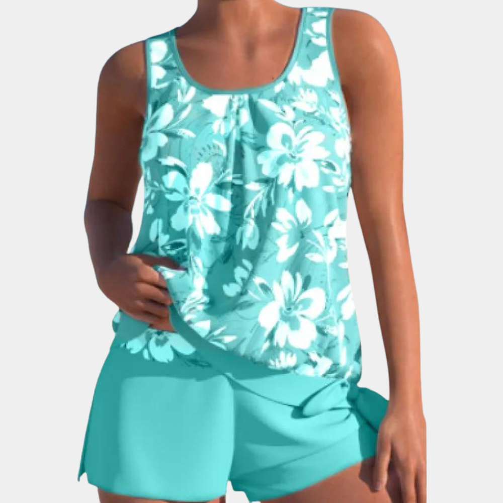 Comfortable Women's Tankini Swimsuit - Floral Sleeveless Top