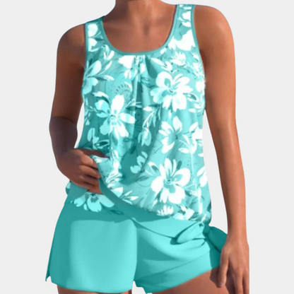 Comfortable Women's Tankini Swimsuit - Floral Sleeveless Top