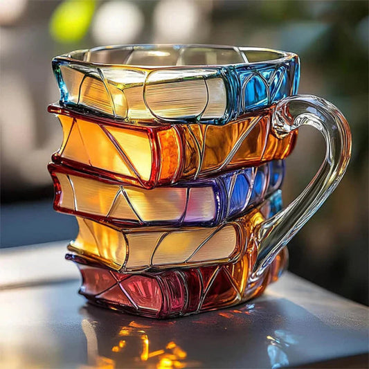 Book Lover's Glass Coffee Mug with Literary Design - Luxicro