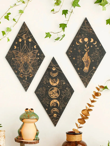Bohemian Wooden Wall Art Moon Phase Decor