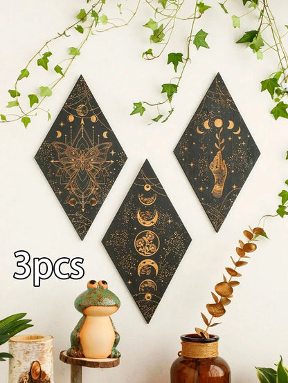 Bohemian Wooden Wall Art Moon Phase Decor