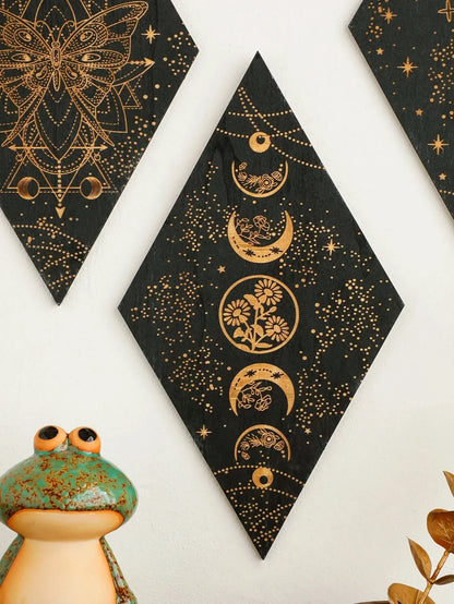 Bohemian Wooden Wall Art Moon Phase Decor