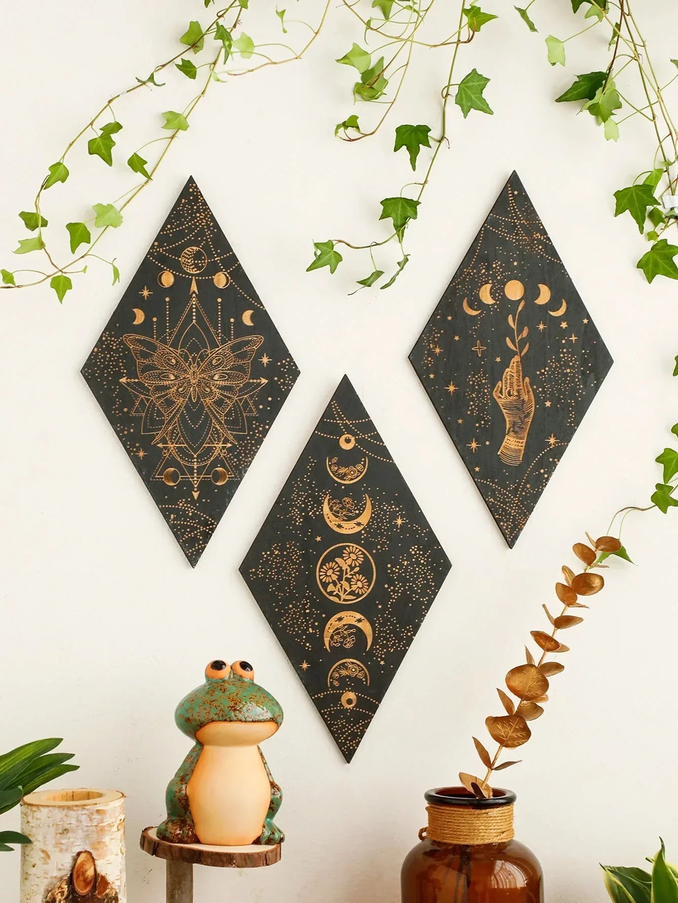 Bohemian Wooden Wall Art Moon Phase Decor