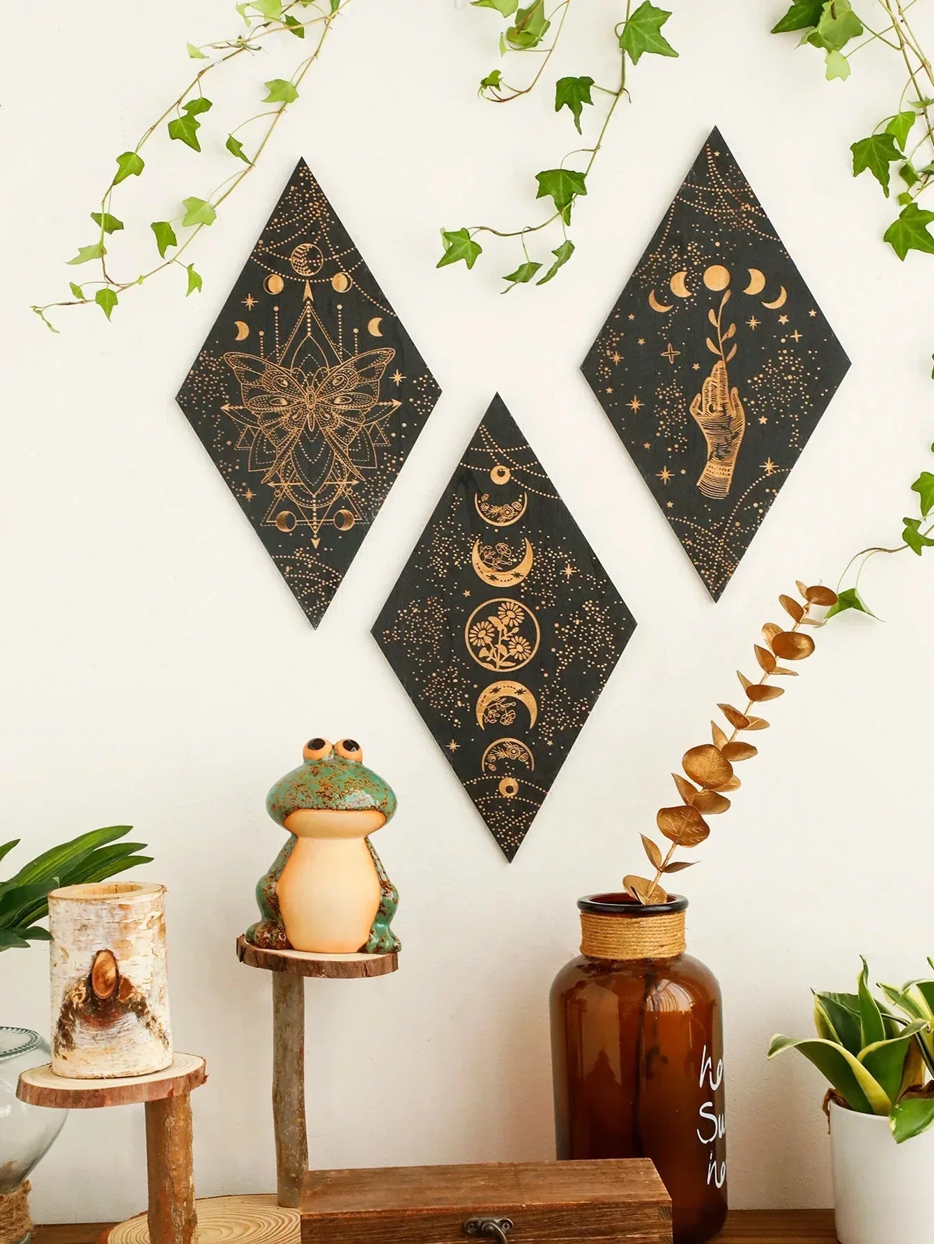 Bohemian Wooden Wall Art Moon Phase Decor