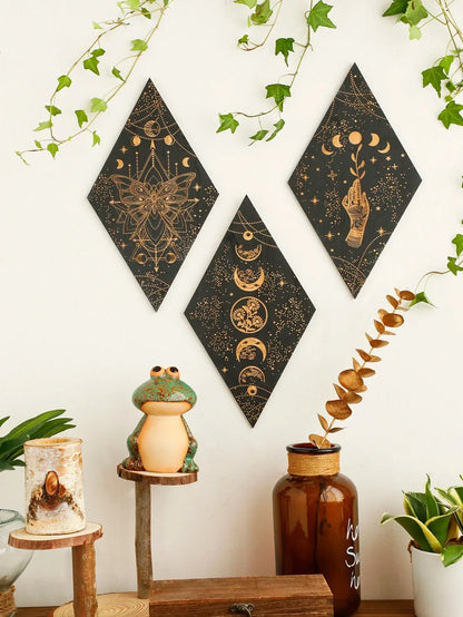 Bohemian Wooden Wall Art Moon Phase Decor