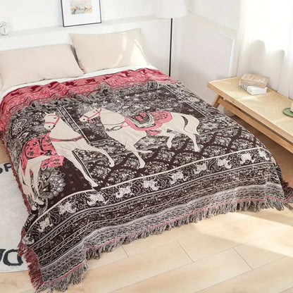 Vintage Horse Pattern Throw Blanket - Luxicro