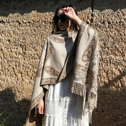Vintage Floral Fringe Cold Weather Shawl Wrap