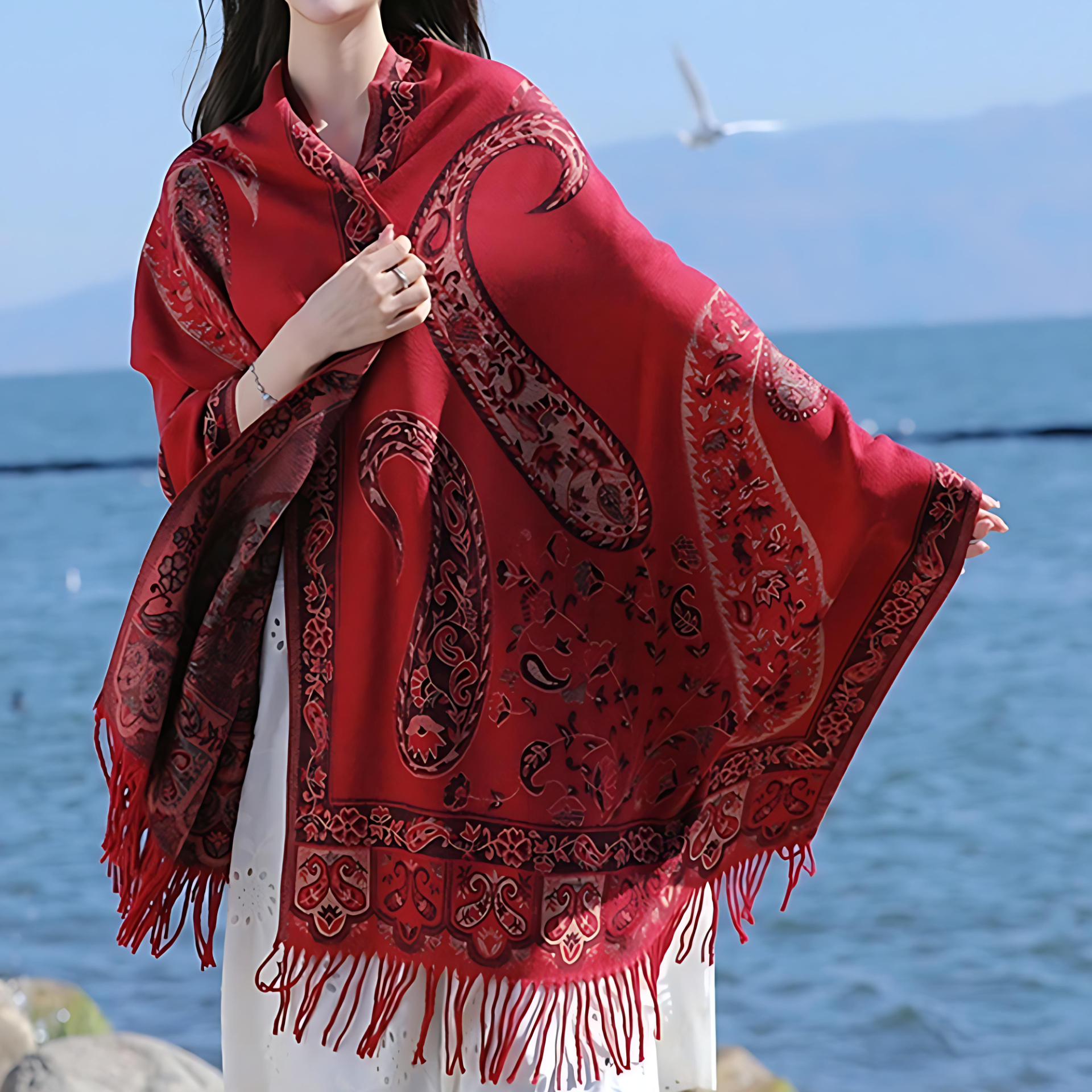 Vintage Floral Fringe Cold Weather Shawl Wrap - Luxicro