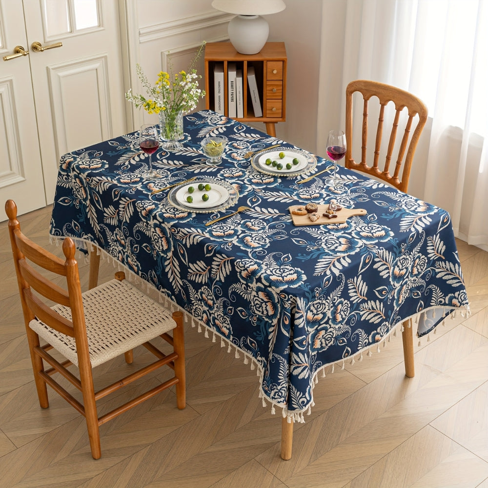 Colorful Floral Table Cover with Fringe Trim - Luxicro