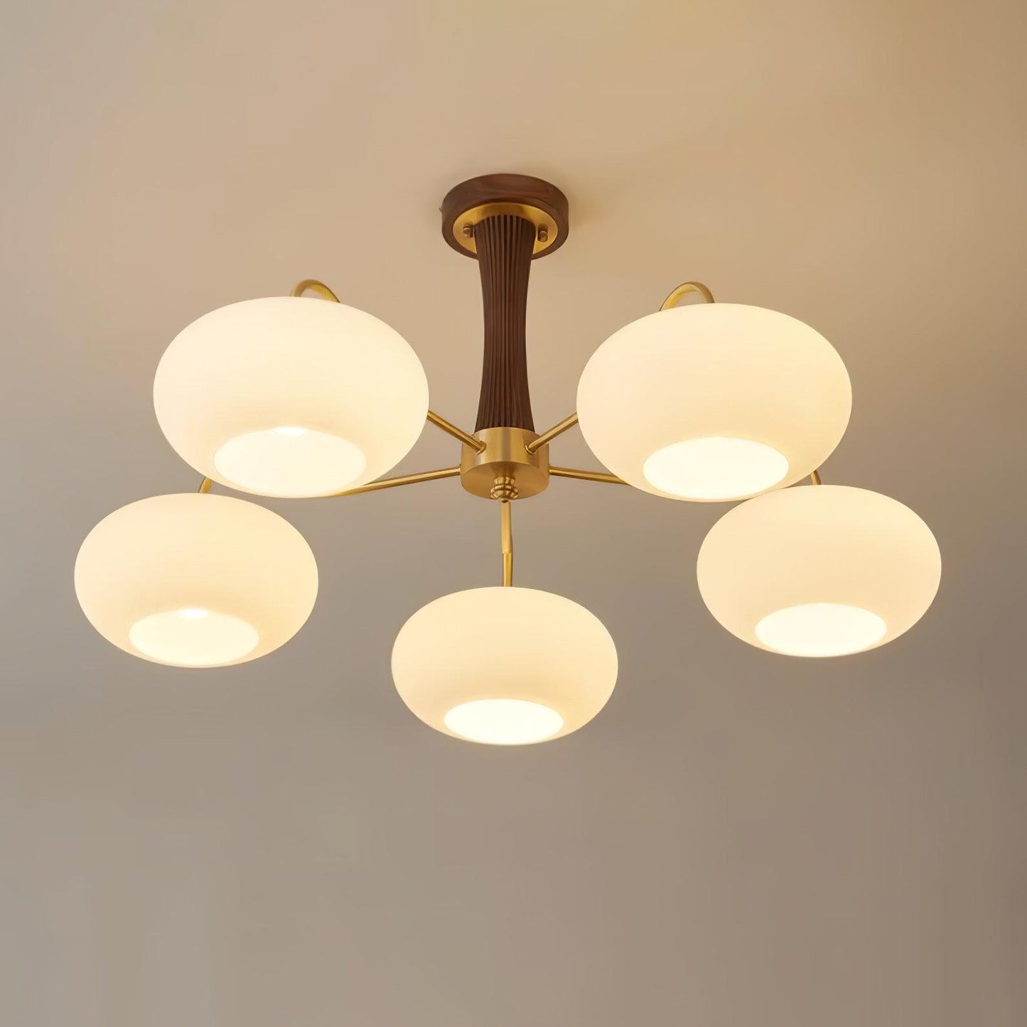 Vintage Glass and Wood Pendant Light Fixture