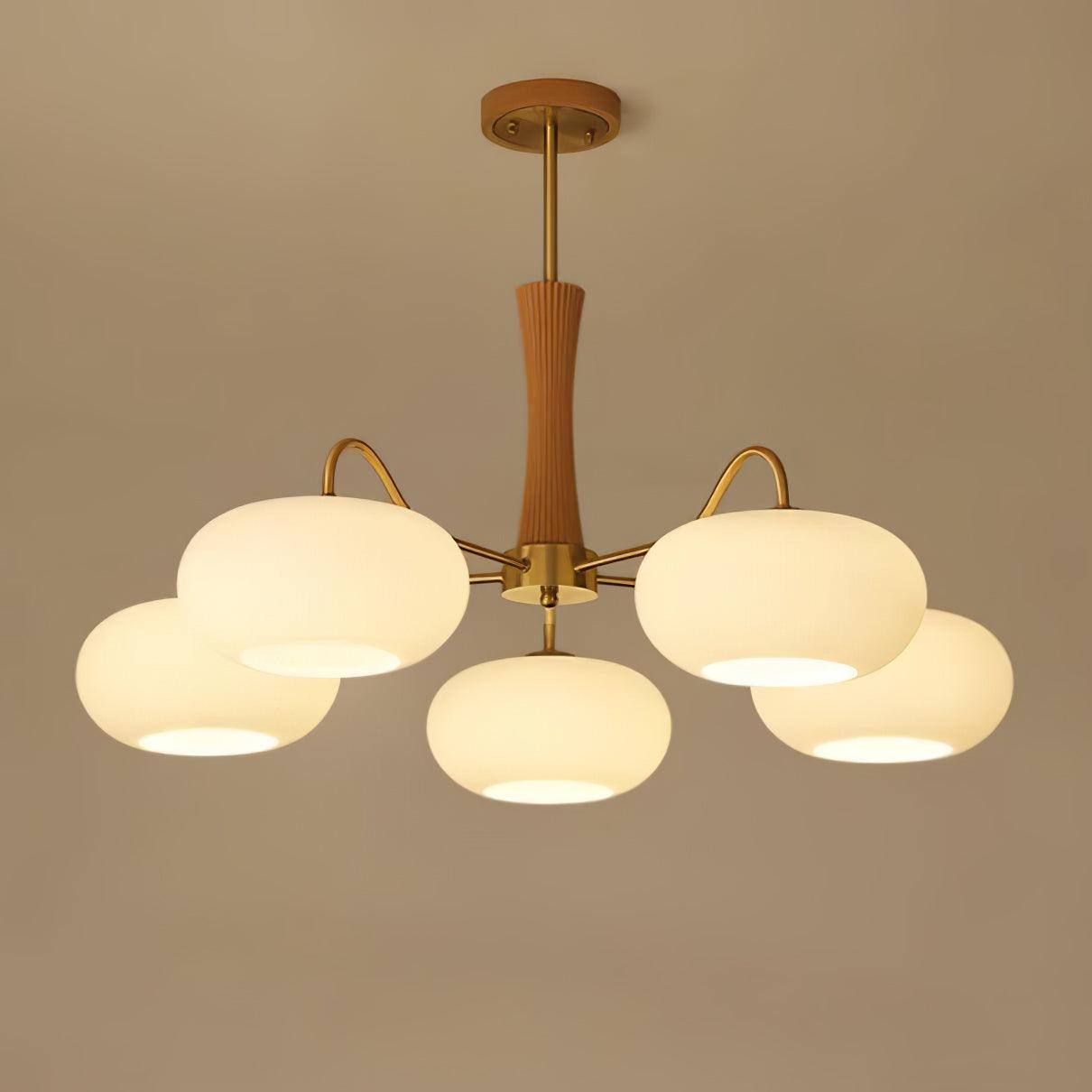 Vintage Glass and Wood Pendant Light Fixture
