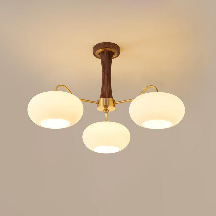 Vintage Glass and Wood Pendant Light Fixture